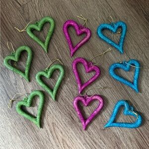 Lot of 10 Vintage Glitter Heart Ornaments